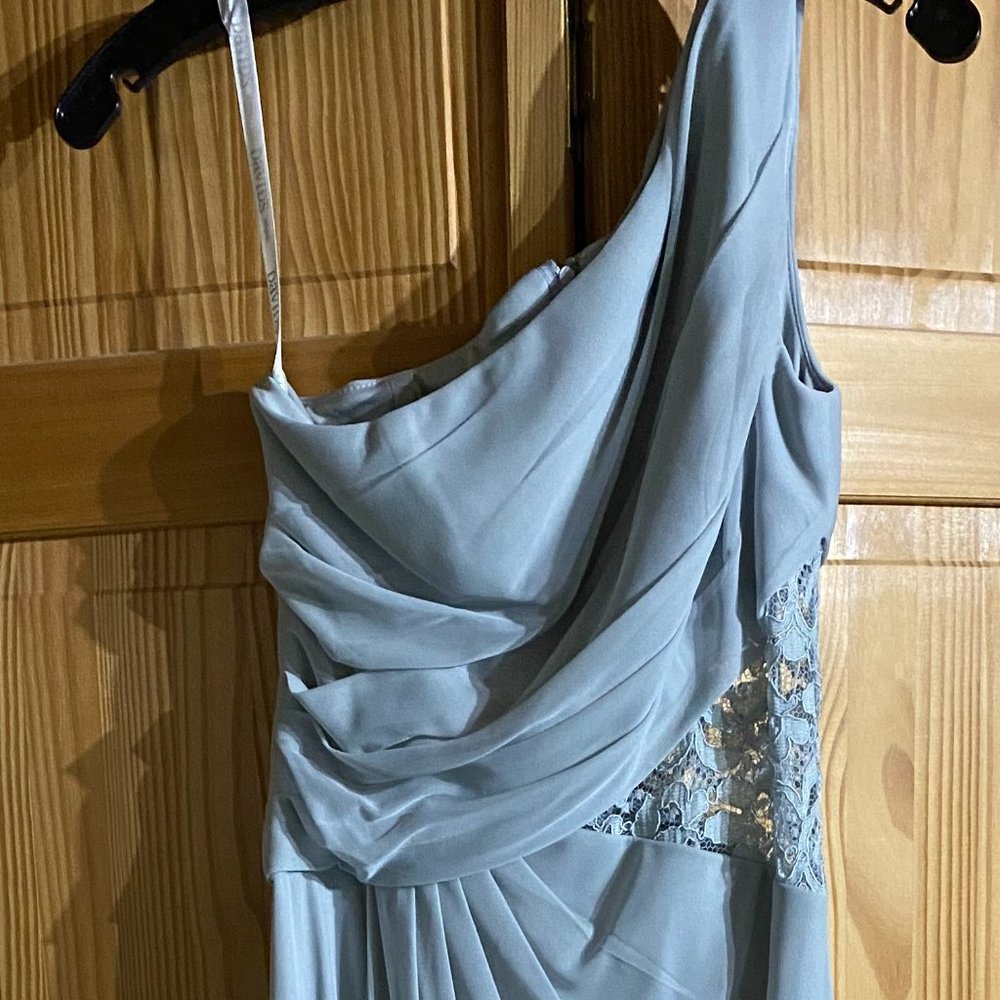 David's Bridal One-Shoulder Dress with Lace Insert